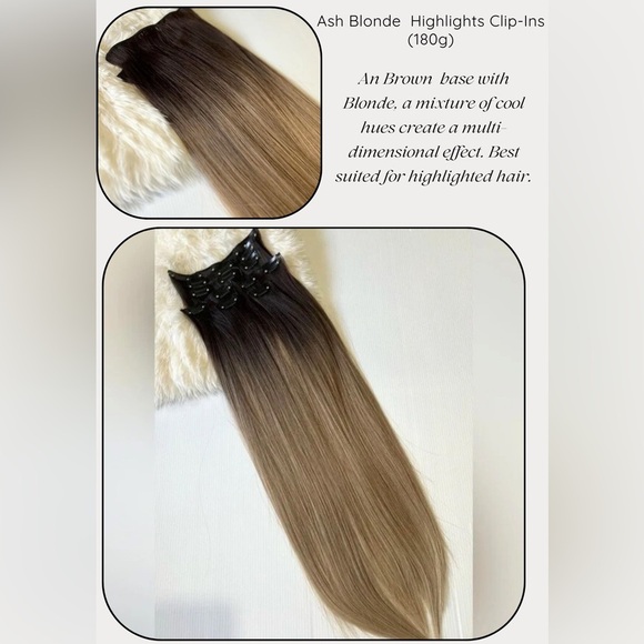 Ash Blonde Highlights Clip-Ins 24 Inch - Picture 2 of 4